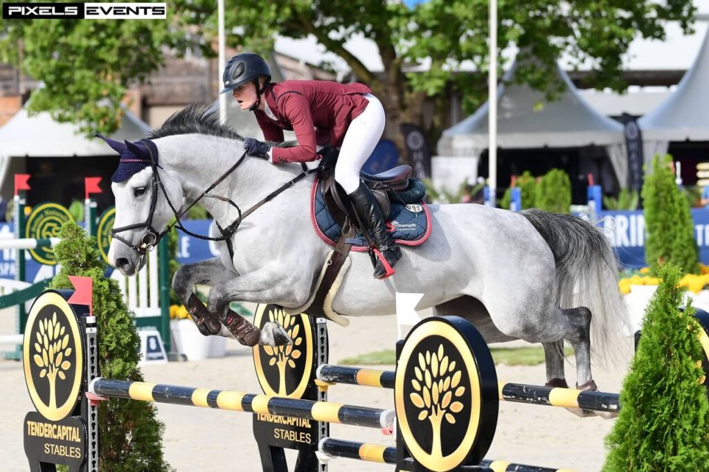 Show Jumper Nastelina with Emilie Stampfli jumping over obstacle